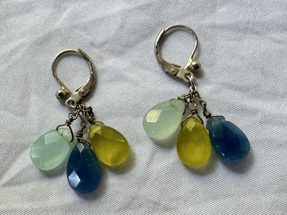 Talbots Pave Blue Yellow Glass Drop Earrings Chic Women Party Vacation Jewelry